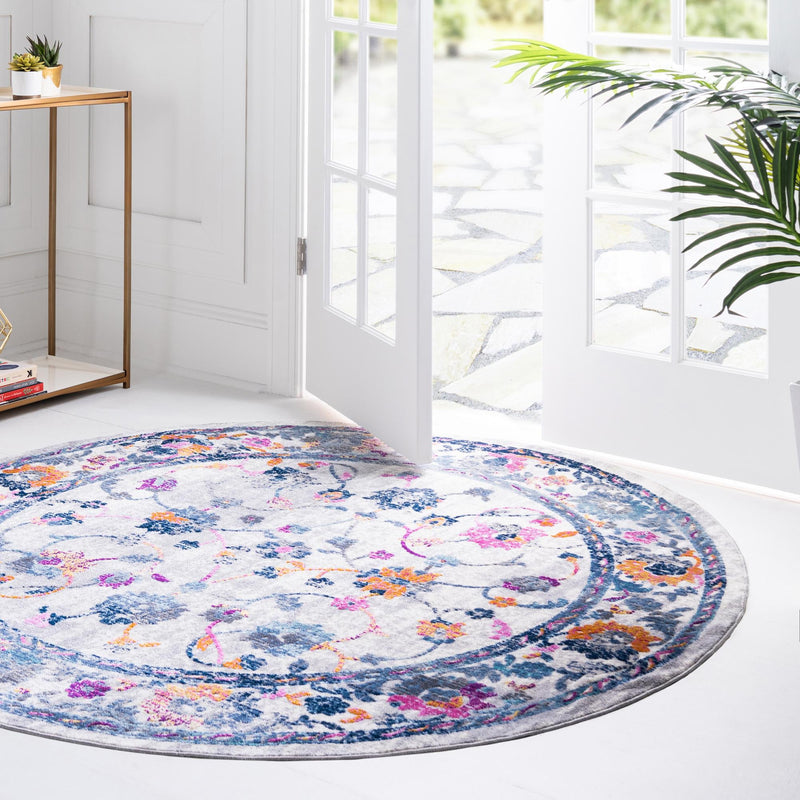 Prague Tapestry Collection Area Rug - Vysehrad Round Ivory lifestyle 21