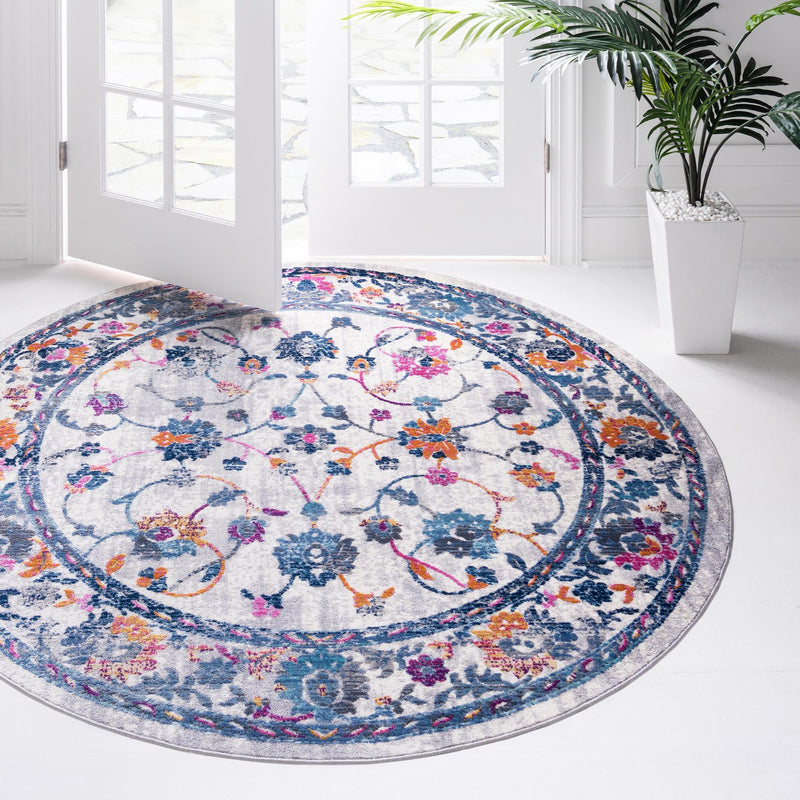 Prague Tapestry Collection Area Rug - Vysehrad Round Ivory lifestyle 27