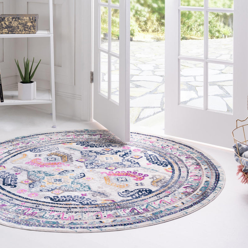 Prague Tapestry Collection Area Rug - Karlovy Round Multi lifestyle 17