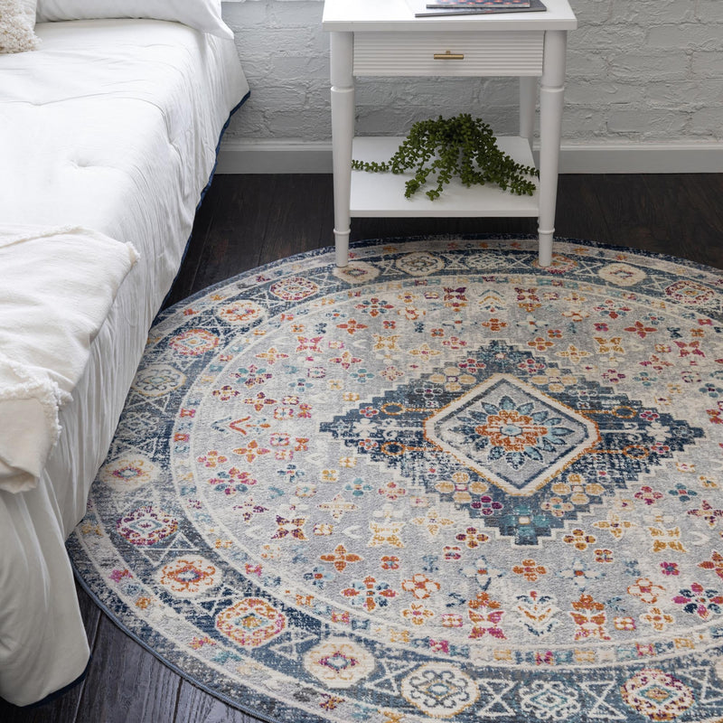Prague Tapestry Collection Area Rug - Sumava Round Light Gray lifestyle 47