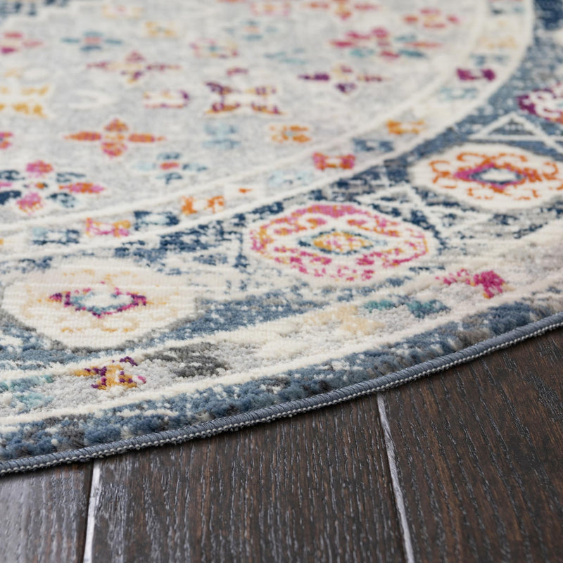 Prague Tapestry Collection Area Rug - Sumava Round Light Gray lifestyle 55