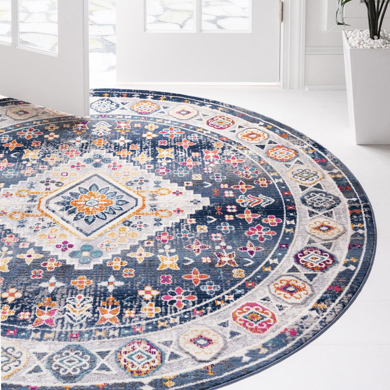 Prague Tapestry Collection Area Rug - Sumava Round Blue lifestyle 41