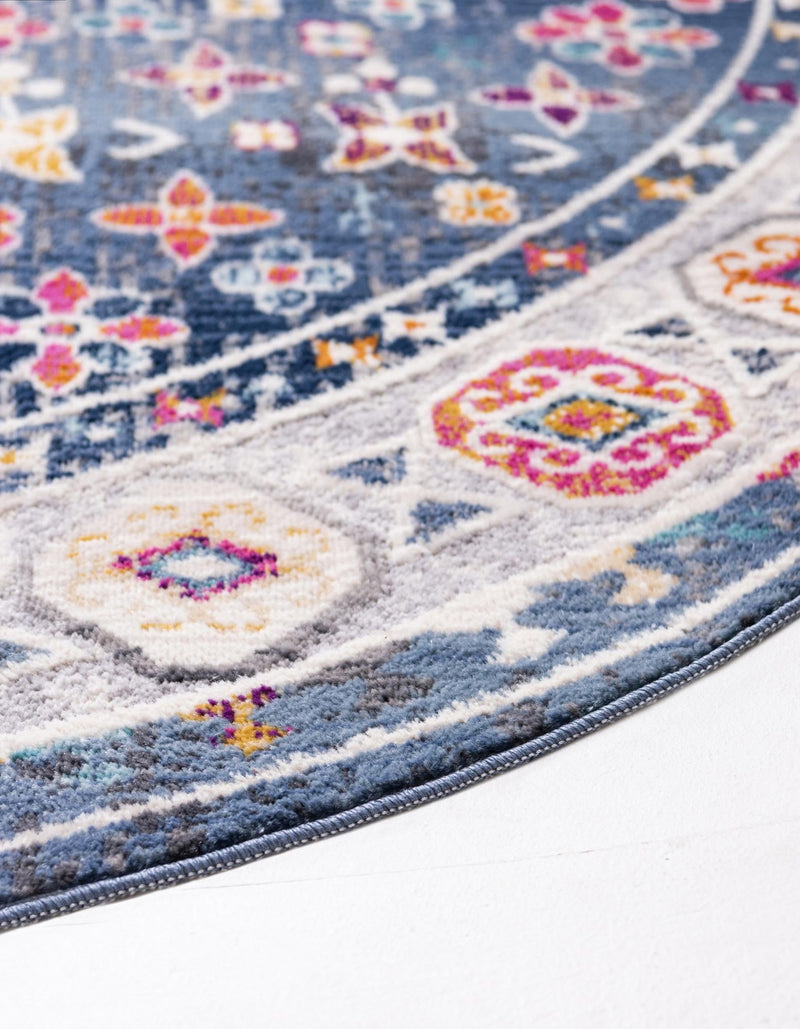 Prague Tapestry Collection Area Rug - Sumava Round Blue lifestyle 57