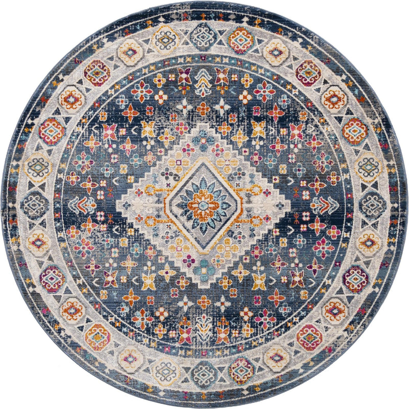 Prague Tapestry Collection Area Rug - Sumava Round Blue lifestyle 33