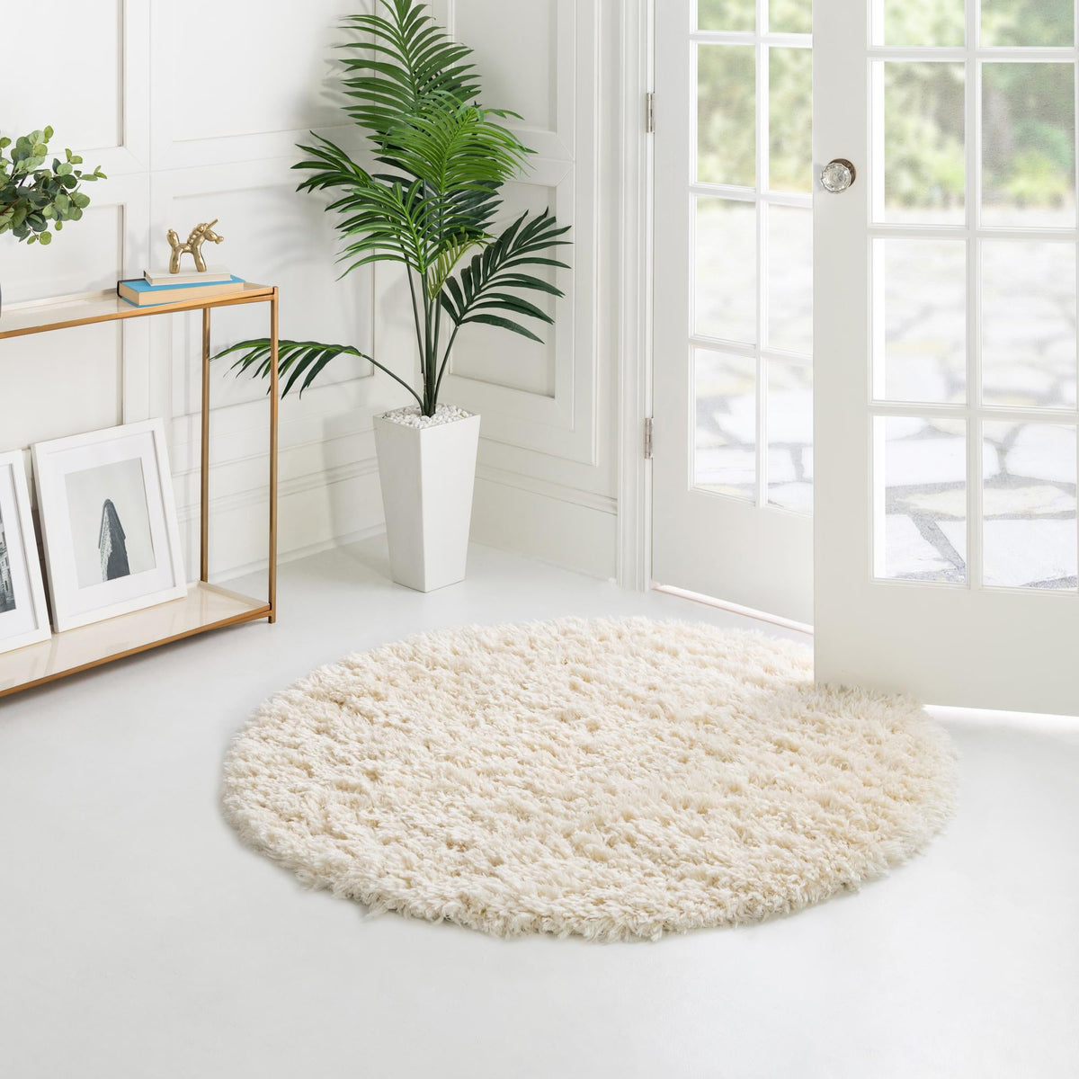 Eternal Plush Oasis Collection Area Rug - Tranquility (Pearl) Round Pearl lifestyle 49