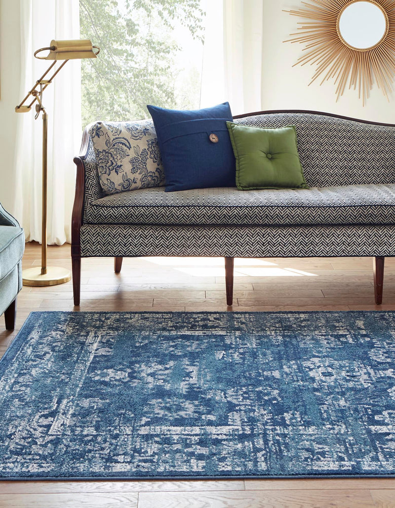 Savannah Elegance Collection Area Rug - Magnolia Rectangle Navy Blue lifestyle 11