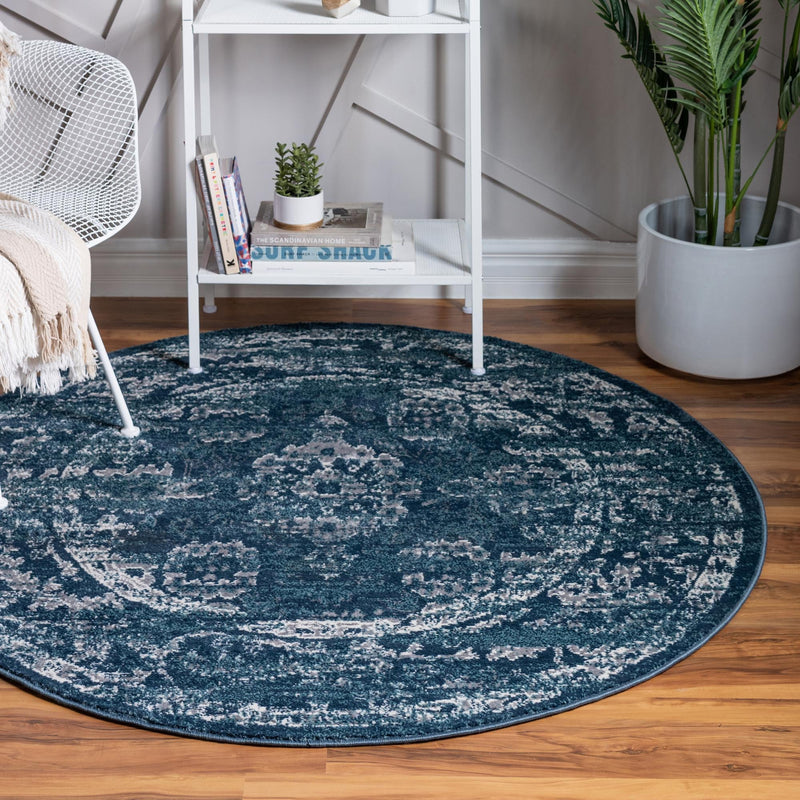 Savannah Elegance Collection Area Rug - Magnolia Round Navy Blue lifestyle 85