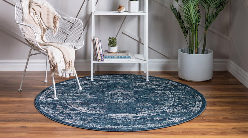 Savannah Elegance Collection Area Rug - Magnolia Round Navy Blue lifestyle 105