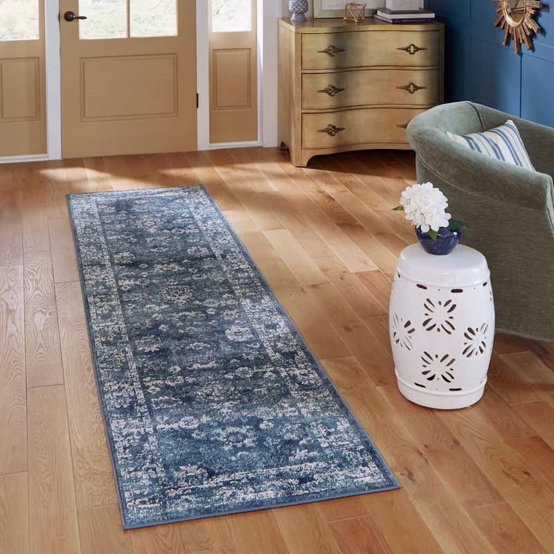 Savannah Elegance Collection Area Rug - Magnolia Runner Navy Blue lifestyle 63