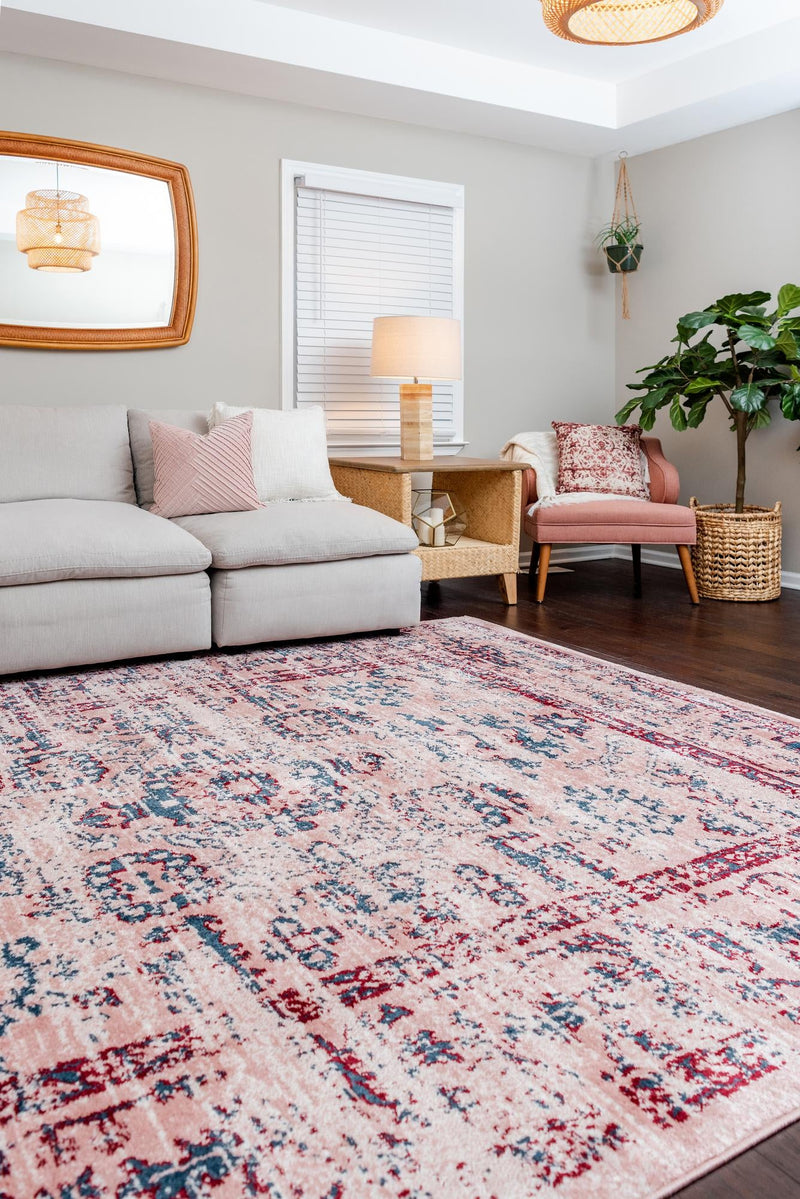 Savannah Elegance Collection Area Rug - Magnolia Rectangle Pink lifestyle 46