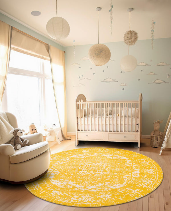 Georgetown Rugs Collection Area Rug - Dupont (Yellow) Round Yellow lifestyle 51
