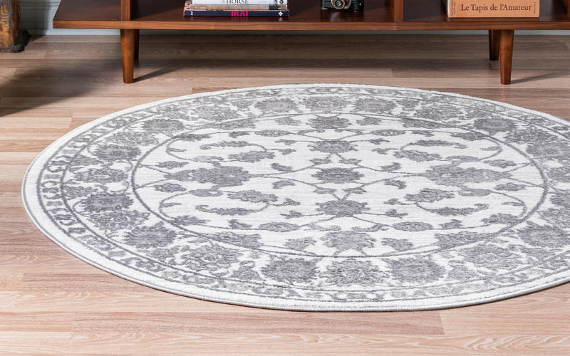 Charleston Elegance Collection Area Rug - Seaport (white Gray) Round white Gray lifestyle 29