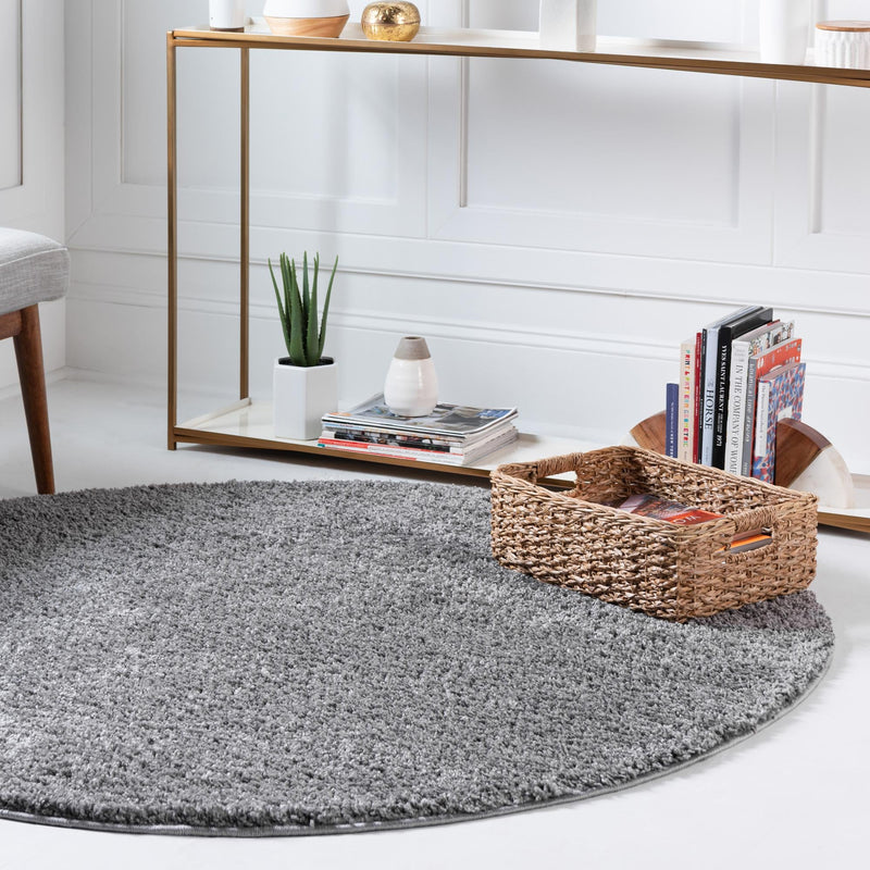 Cozy Comfort Shag Collection Area Rug - Haven (Pebble Gray) Round Pebble Gray lifestyle 11