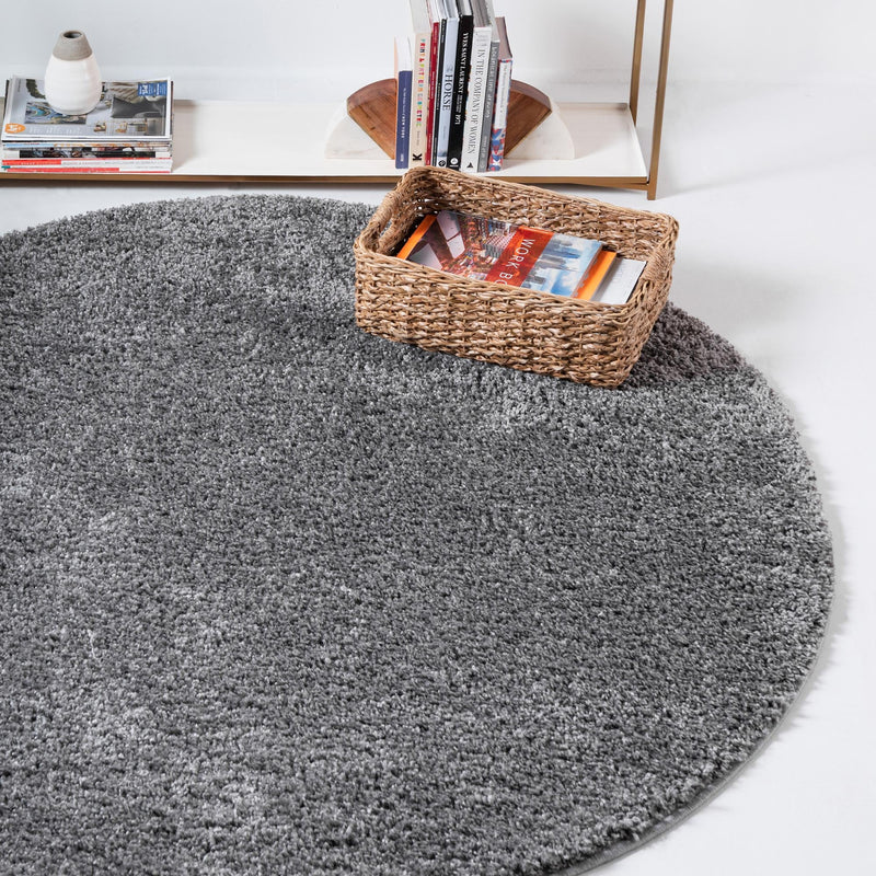 Cozy Comfort Shag Collection Area Rug - Haven (Pebble Gray) Round Pebble Gray lifestyle 14