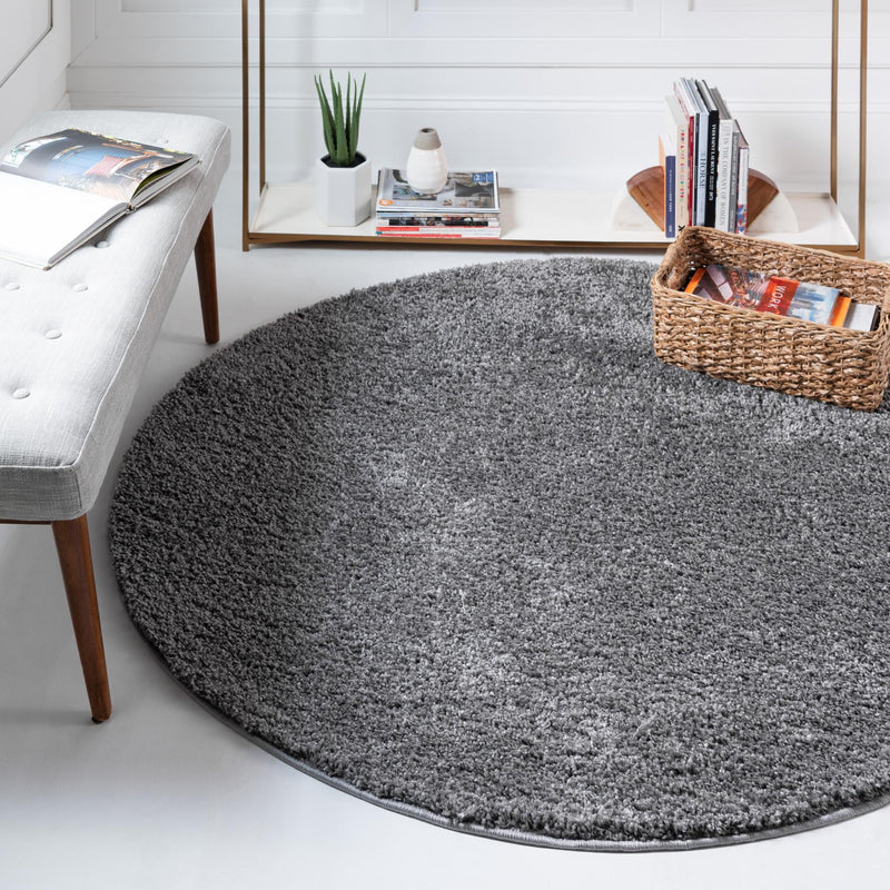 Cozy Comfort Shag Collection Area Rug - Haven (Pebble Gray) Round Pebble Gray lifestyle 17