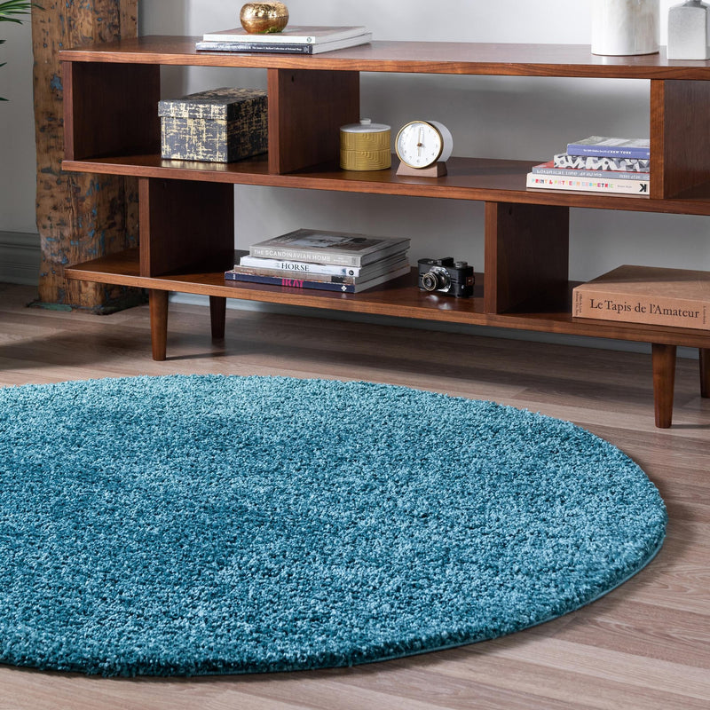 Cozy Comfort Shag Collection Area Rug - Haven (Turquoise) Round Turquoise lifestyle 14
