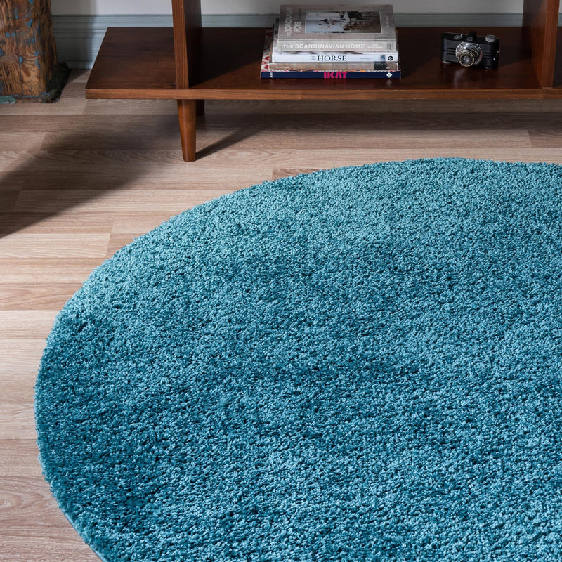 Cozy Comfort Shag Collection Area Rug - Haven (Turquoise) Round Turquoise lifestyle 17
