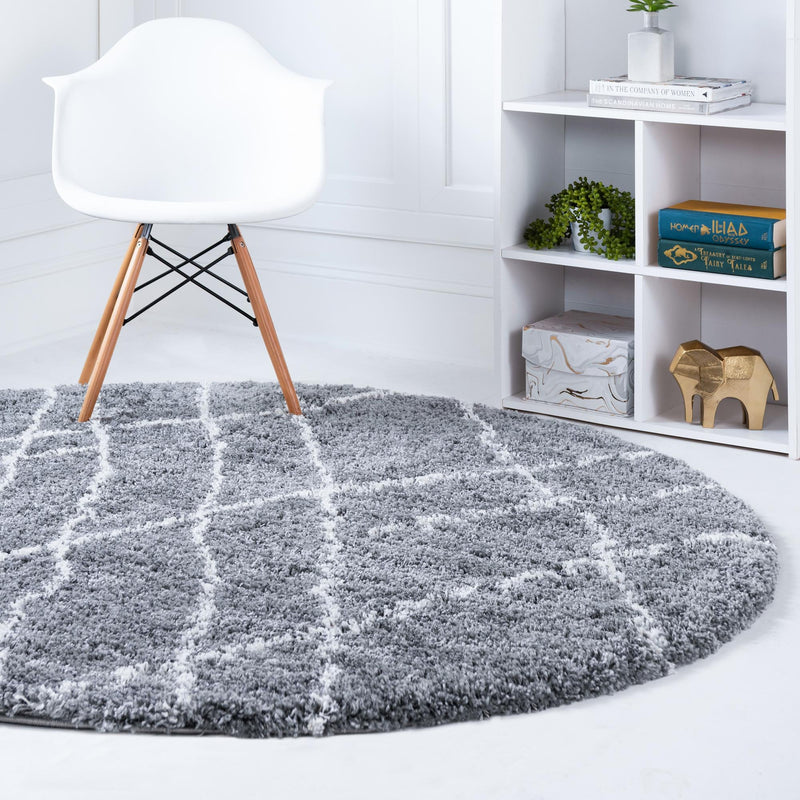 Cozy Haven Shag Collection Area Rug - Serenity (Pebble Gray) Round Pebble Gray lifestyle 20