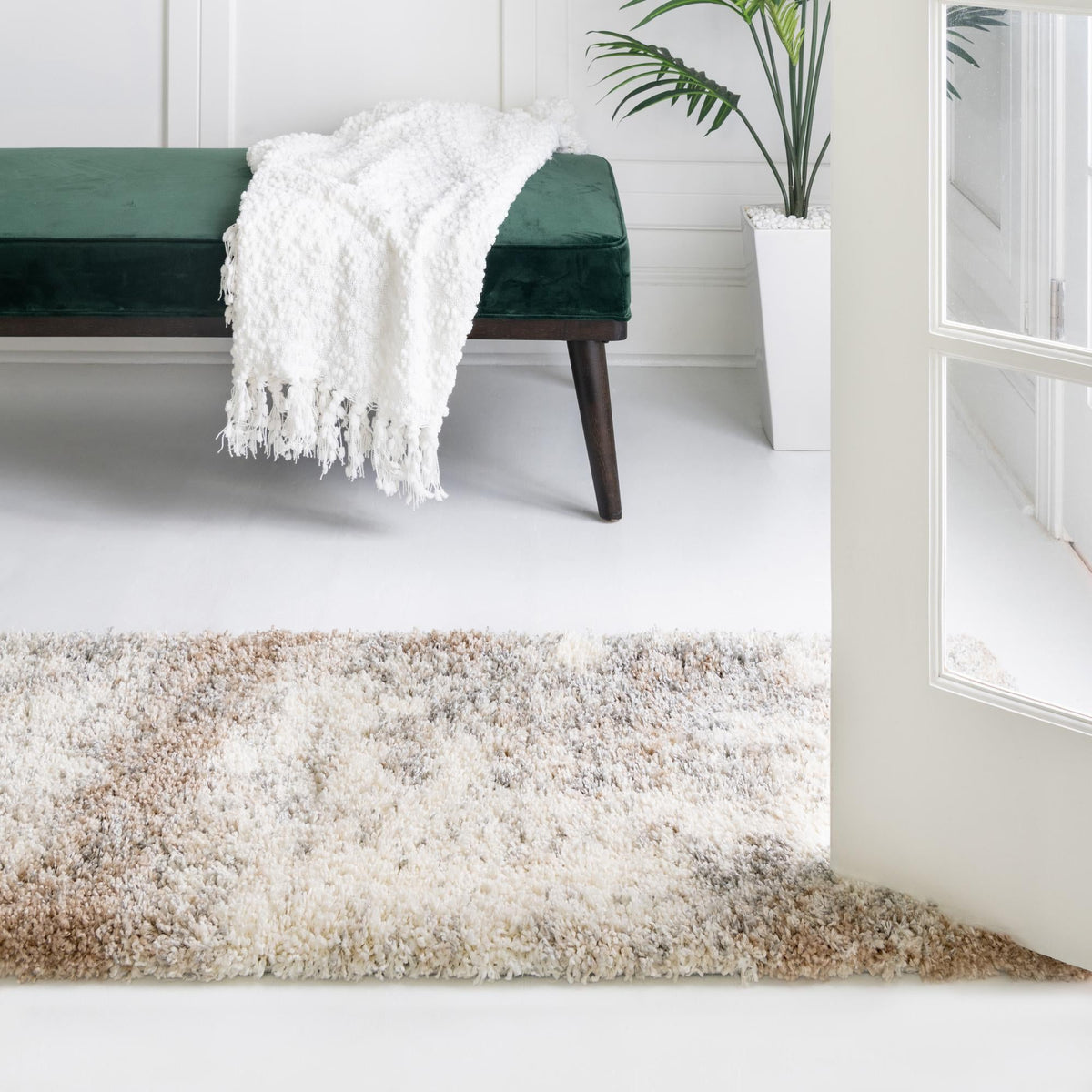 Cozy Haven Shag Collection Area Rug - Tranquility (Khaki) Runner Khaki lifestyle 62
