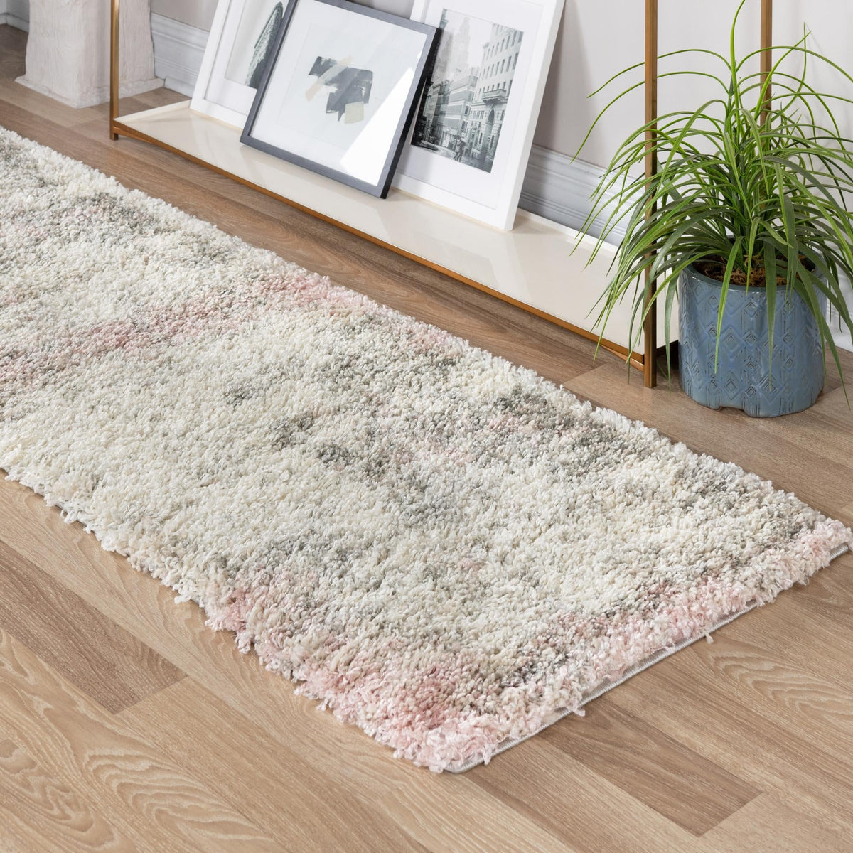 Cozy Haven Shag Collection Area Rug - Tranquility (Pink) Runner Pink lifestyle 55