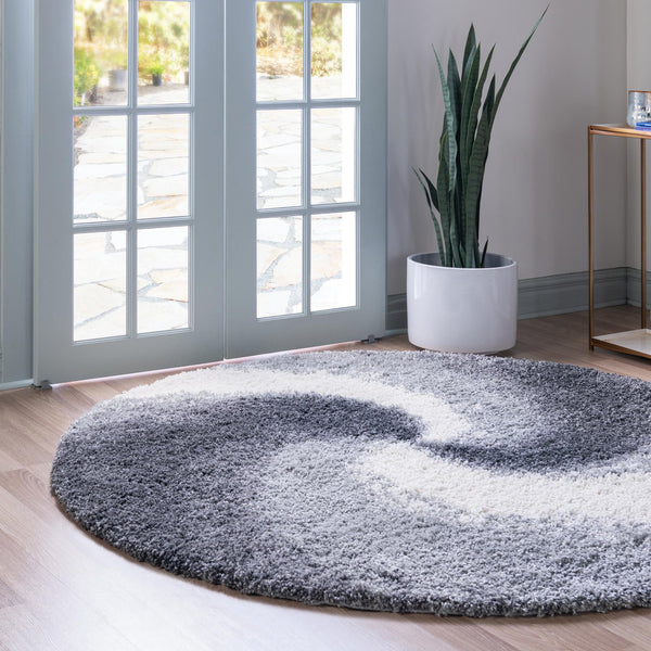 Cozy Haven Shag Collection Area Rug - Oasis Round Smoke Gray lifestyle 56