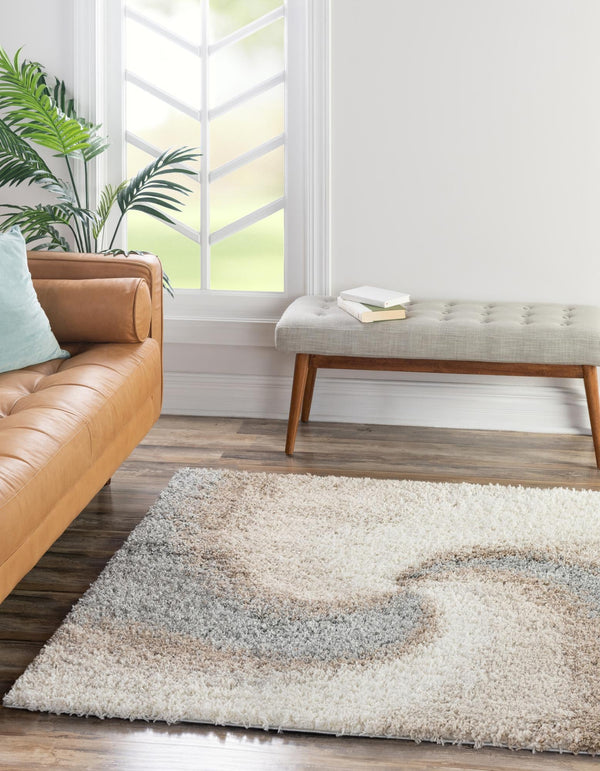 Cozy Haven Shag Collection Area Rug - Oasis Square Khaki lifestyle 75