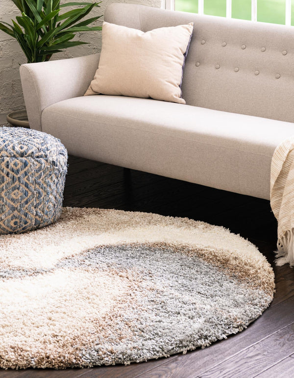 Cozy Haven Shag Collection Area Rug - Oasis Round Khaki lifestyle 64