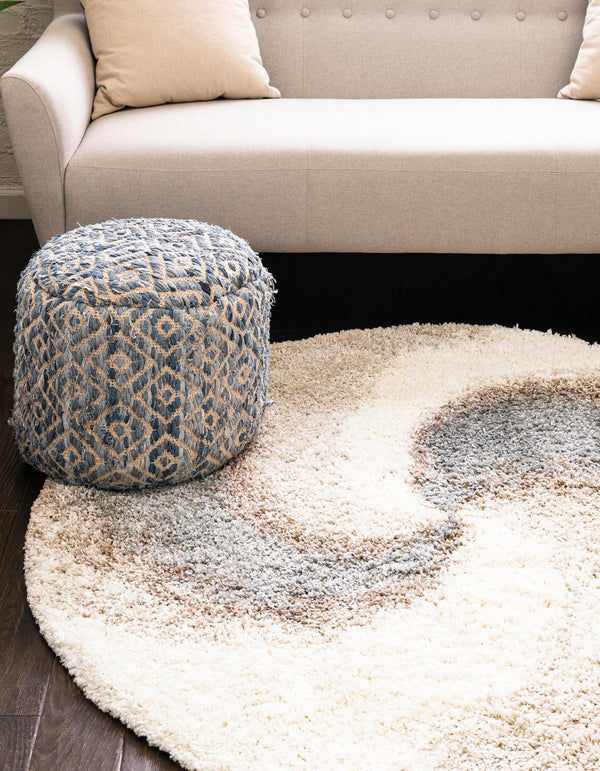Cozy Haven Shag Collection Area Rug - Oasis Round Khaki lifestyle 76
