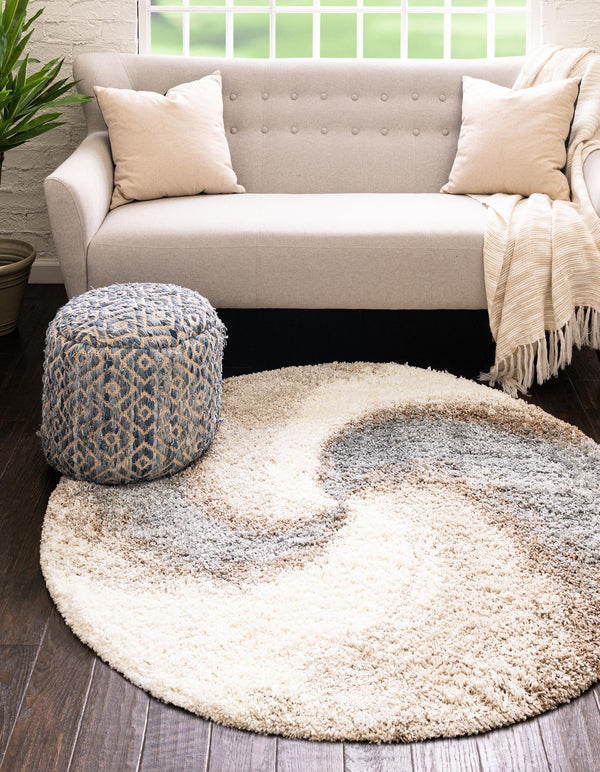 Cozy Haven Shag Collection Area Rug - Oasis Round Khaki lifestyle 87