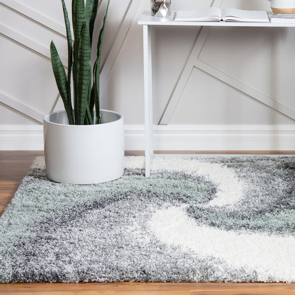 Cozy Haven Shag Collection Area Rug - Oasis Square Sage Green lifestyle 65