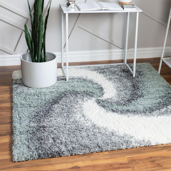 Cozy Haven Shag Collection Area Rug - Oasis Square Sage Green lifestyle 77