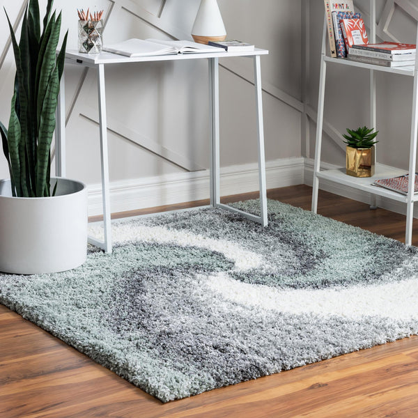 Cozy Haven Shag Collection Area Rug - Oasis Square Sage Green lifestyle 88