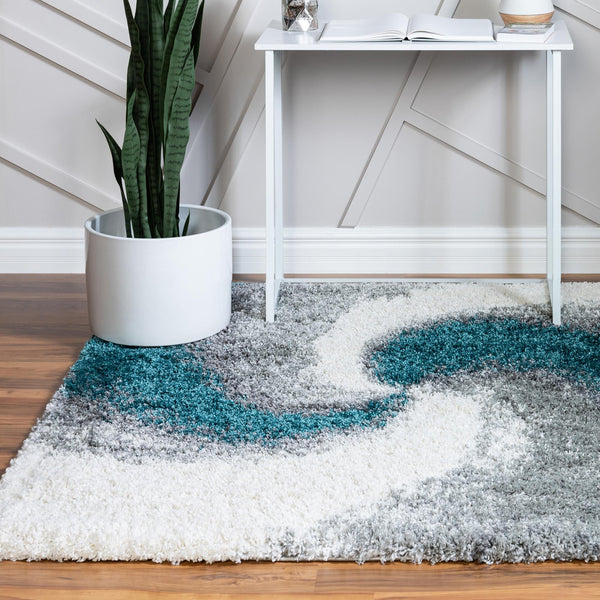 Cozy Haven Shag Collection Area Rug - Oasis Square Turquoise lifestyle 52