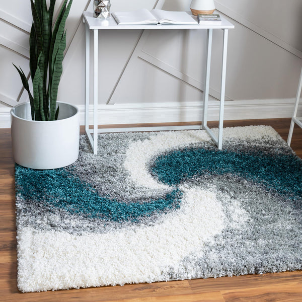 Cozy Haven Shag Collection Area Rug - Oasis Square Turquoise lifestyle 58