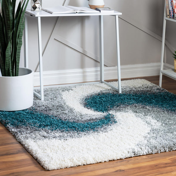 Cozy Haven Shag Collection Area Rug - Oasis Square Turquoise lifestyle 64