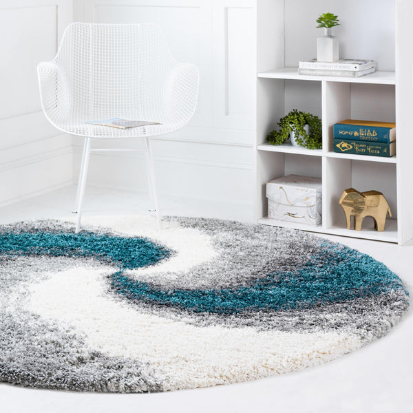 Cozy Haven Shag Collection Area Rug - Oasis Round Turquoise lifestyle 53