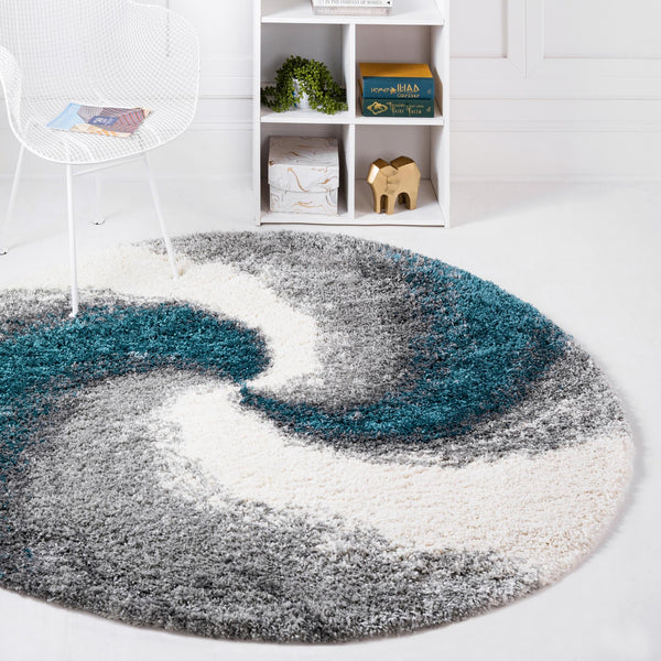 Cozy Haven Shag Collection Area Rug - Oasis Round Turquoise lifestyle 65