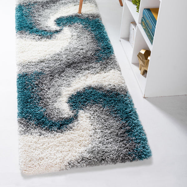 Cozy Haven Shag Collection Area Rug - Oasis Runner Turquoise lifestyle 54