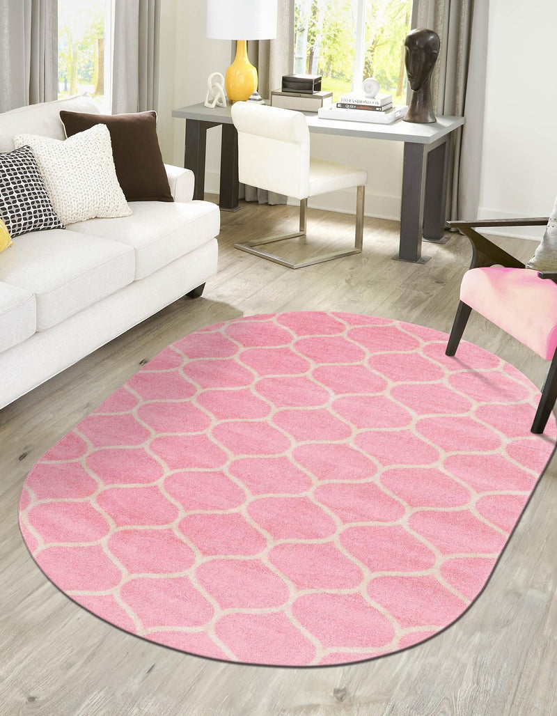 Lattice Garden Collection Area Rug - Pergolatown (Light Pink) Oval Light Pink lifestyle 5