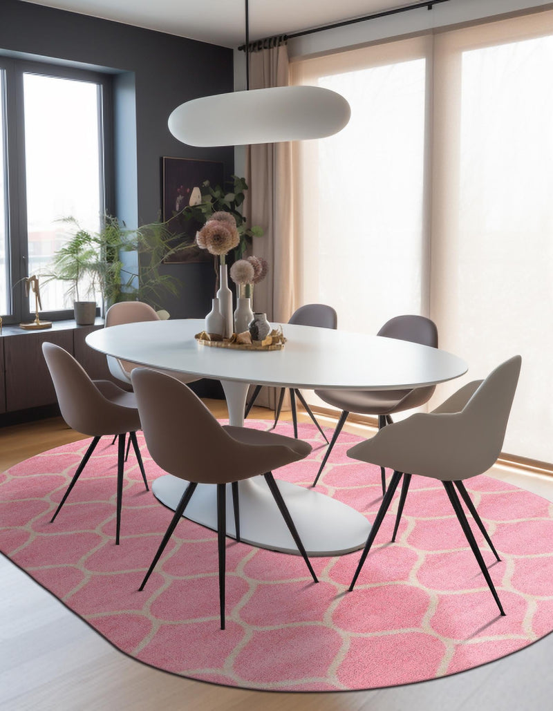 Lattice Garden Collection Area Rug - Pergolatown (Light Pink) Oval Light Pink lifestyle 7