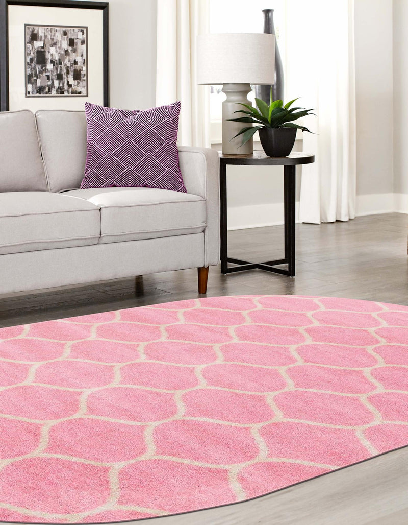 Lattice Garden Collection Area Rug - Pergolatown (Light Pink) Oval Light Pink lifestyle 9