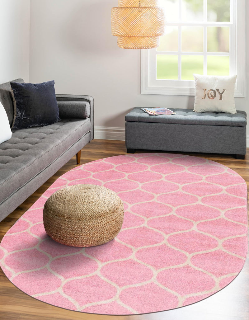 Lattice Garden Collection Area Rug - Pergolatown (Light Pink) Oval Light Pink lifestyle 11
