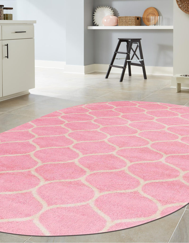 Lattice Garden Collection Area Rug - Pergolatown (Light Pink) Oval Light Pink lifestyle 15