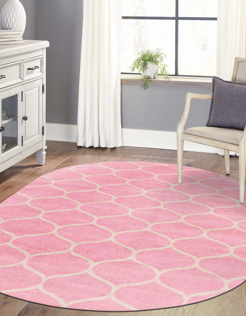 Lattice Garden Collection Area Rug - Pergolatown (Light Pink) Oval Light Pink lifestyle 19