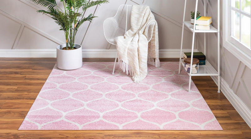 Lattice Garden Collection Area Rug - Pergolatown (Light Pink) Square Light Pink lifestyle 3