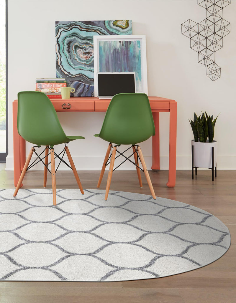 Lattice Garden Collection Area Rug - Pergolatown (Ivory) Oval Ivory lifestyle 7