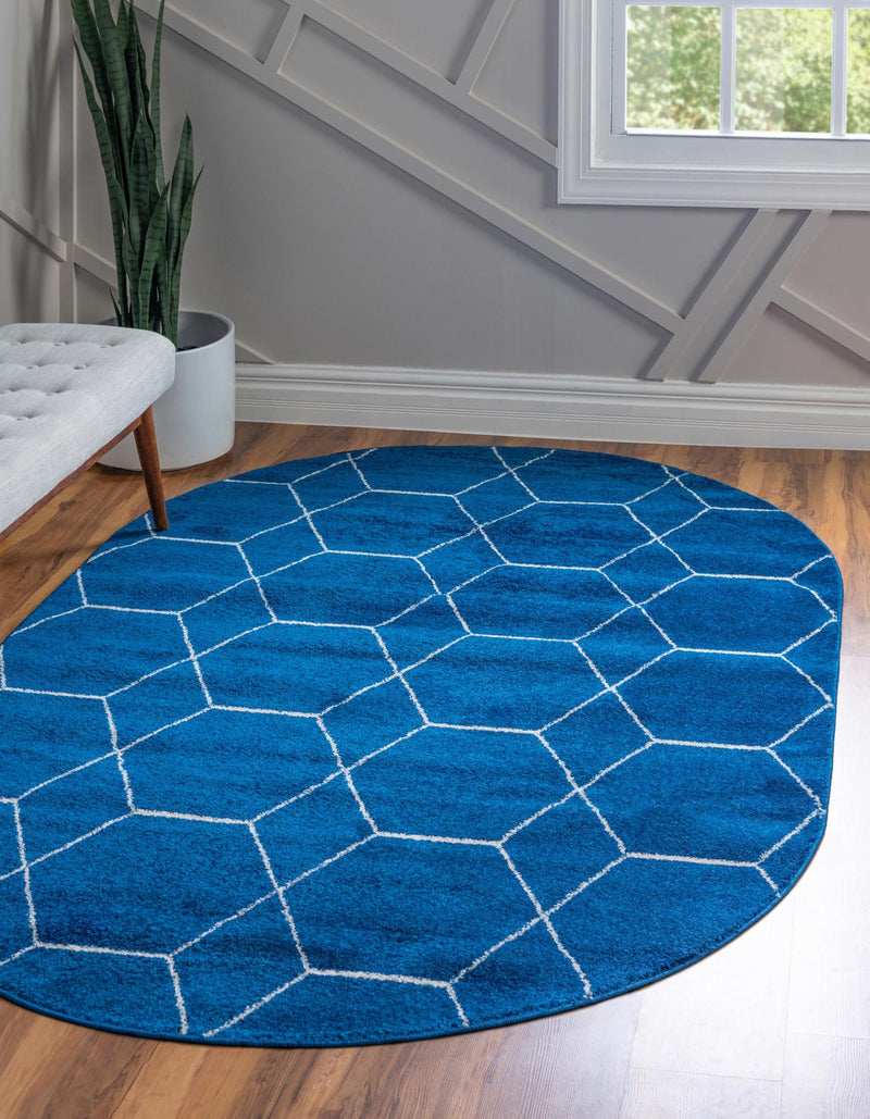 Lattice Garden Collection Area Rug - Arborville (Navy Blue) Oval Navy Blue lifestyle 0