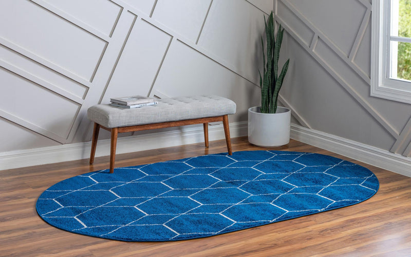 Lattice Garden Collection Area Rug - Arborville (Navy Blue) Oval Navy Blue lifestyle 2