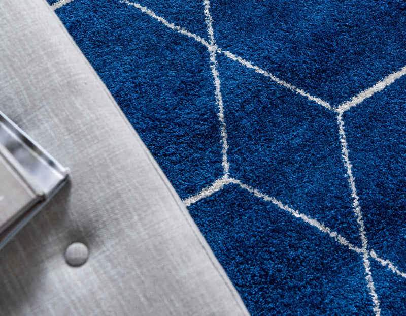 Lattice Garden Collection Area Rug - Arborville (Navy Blue) Oval Navy Blue lifestyle 7
