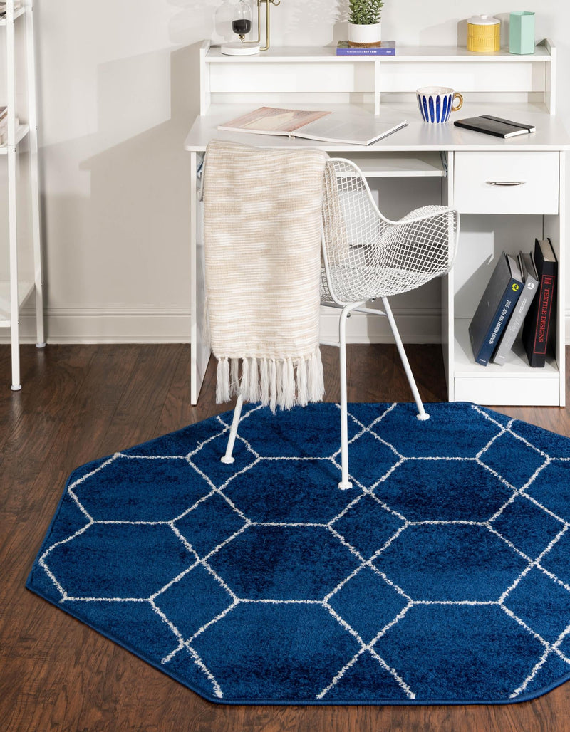 Lattice Garden Collection Area Rug - Arborville (Navy Blue) Octagon Navy Blue lifestyle 0